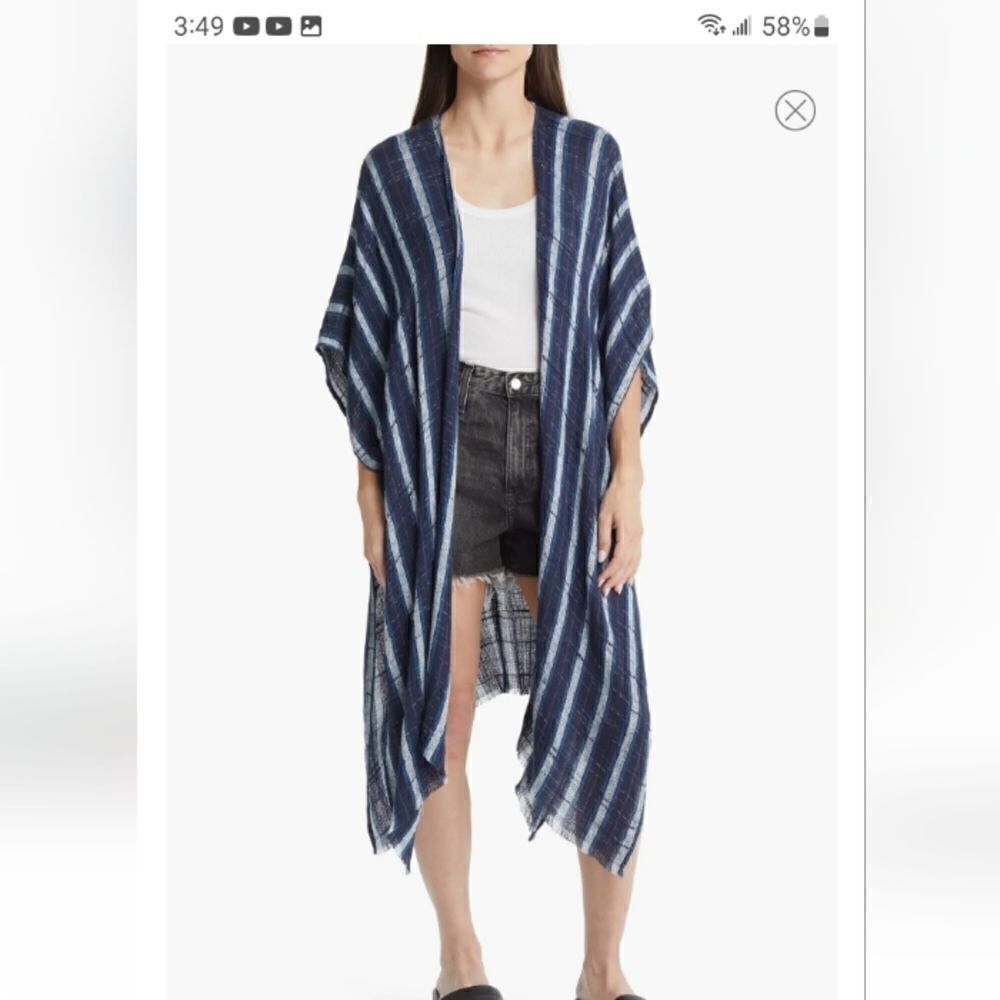 Treasure & Bond blue & white striped slub beach ready Ruana throw. One size NWT